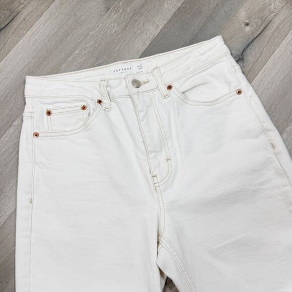 TopShop High Rise Raw Hem Cropped Straight Leg Jeans White Ivory 28 Tall - Picture 7 of 15